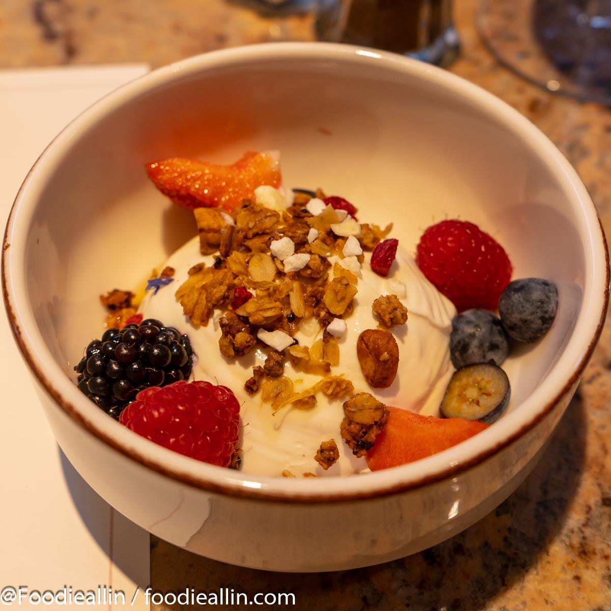 Greek yogurt Greta's granola, berries, nuts