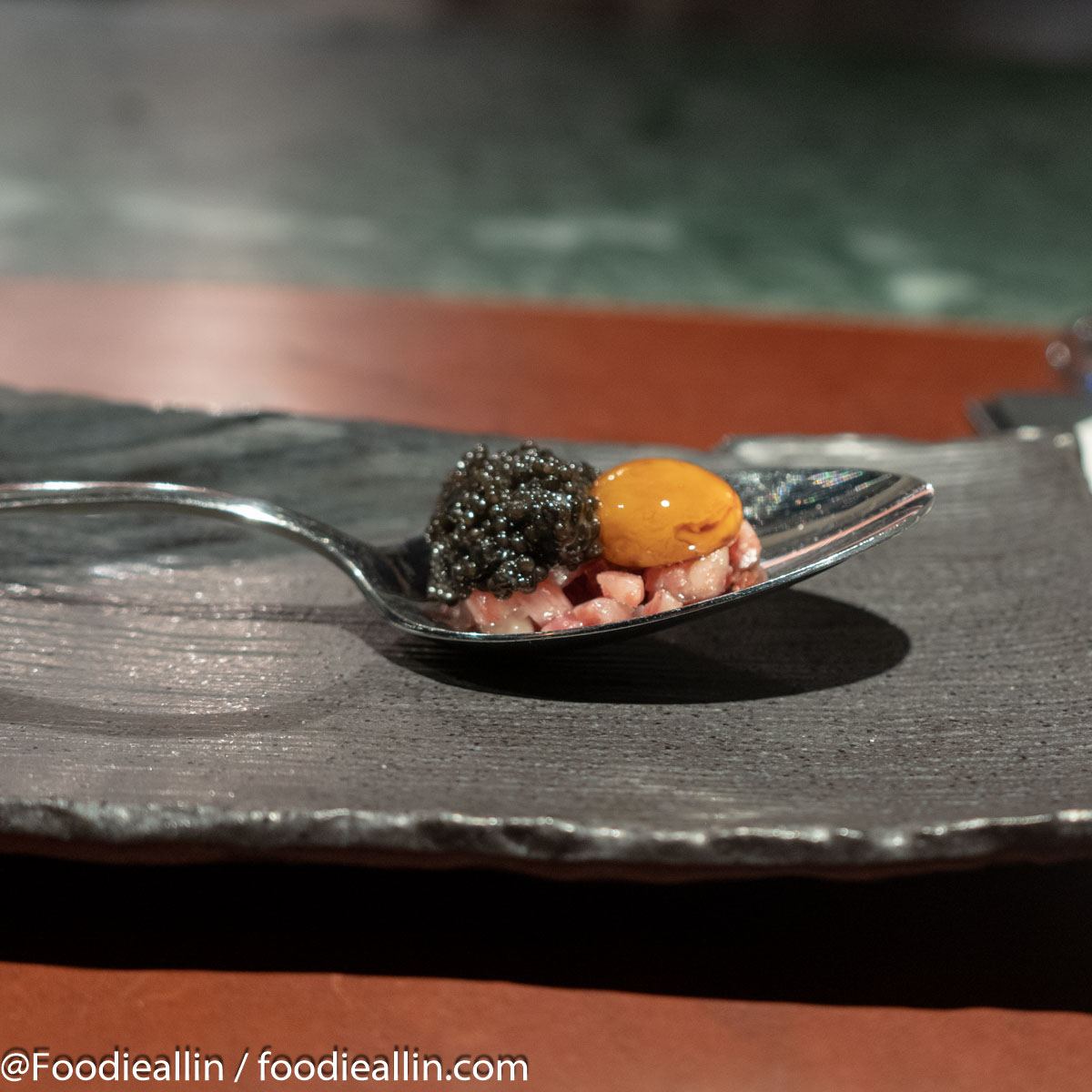 Tartar of Pata Negra Gran Bellota, marinated quail egg and Sturgeon caviar